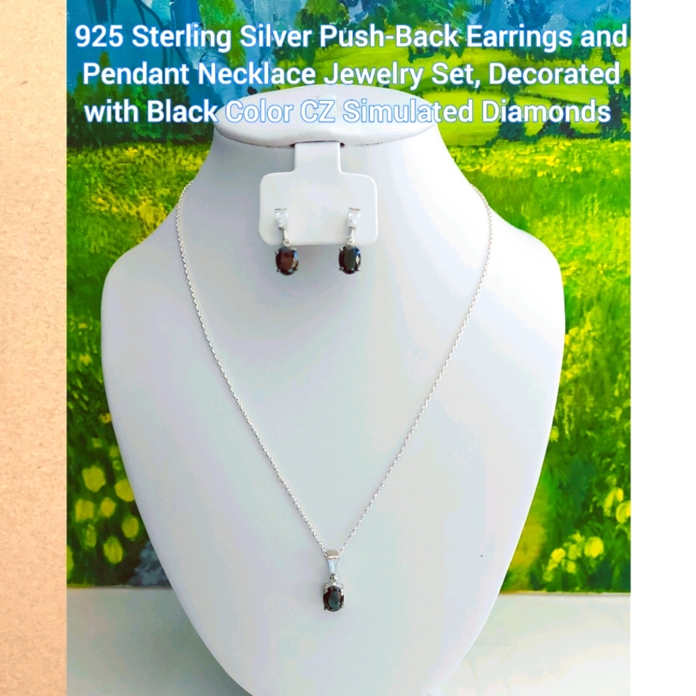 925 Sterling Silver Push-Back Earrings & Necklace